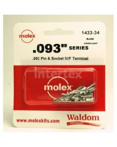 Waldom 1433-34, .093" Molex Pin & Socket M/F Terminals,30-24 AWG,10 ea