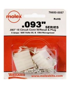 Waldom 76650-0057, .093" Molex Plug, Receptacle & Contacts, 15 CKT