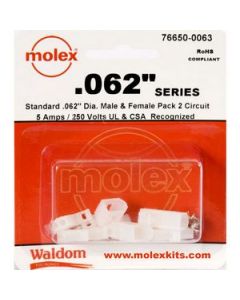 Waldom 76650-0063, .062" Molex Plug, Receptacle & Contacts, 2 CKT