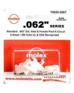 Waldom 76650-0067, .062" Molex Plug, Receptacle & Contacts, 6 CKT