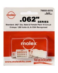 Waldom 76650-0070, .062" Molex Plug, Receptacle & Contacts, 15 CKT