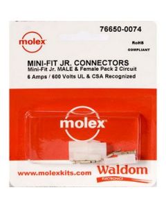 Waldom 76650-0074, Molex Mini Fit Jr. Plug & Receptacle, 2 Circuit