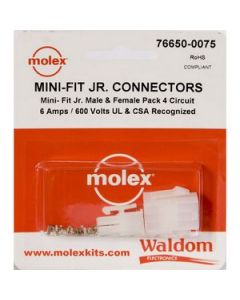 Waldom 76650-0075, Molex Mini Fit Jr. Plug & Receptacle, 4 Circuit