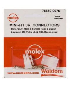 Waldom 76650-0076, Molex Mini Fit Jr. Plug & Receptacle, 6 Circuit