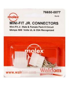 Waldom 76650-0077, Molex Mini Fit Jr. Plug & Receptacle, 8 Circuit