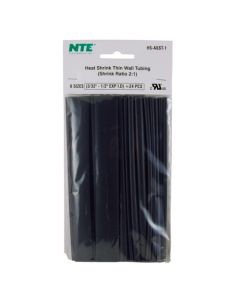 NTE  HS-ASST-1  Heat Shrink Assortment Black Thin Wall 6 Inch Length 4pcs Each Assorted Diameters 24 PCs Total      