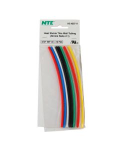 NTE  HS-ASST-11  Heat Shrink Assortment 3/32 In Dia Thin Wall Assorted Colors 6 Inch Length 10 Pieces Total          