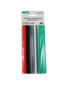 NTE  HS-ASST-12  Heat Shrink Assortment 1/2 in Dia Thin Wall Assorted colors 6 Inch Length 10 Pieces Total           