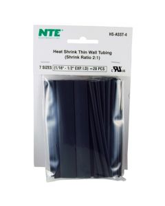 NTE  HS-ASST-4  Heat Shrink Assortment Black Thin Wall 4 In Length Assorted Diameters 24 Pieces Total               