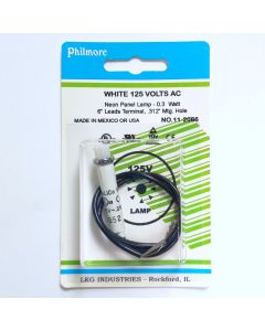 Philmore 11-2066 Neon Lamp 125V with 6" Leads, .312" - White