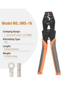 ICRIMP IWS-16  Non-Insulated Terminal Crimping Tool, Ratchet Wire Crimper Tool, from AWG 22-6, Copper Butt Connector 
