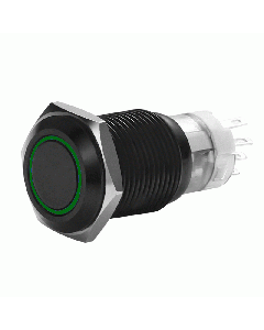 Install Bay MIBRBSG16 16mm Black Round Switch MOM W/Latch & Harness Green