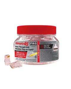 Simly 45 S45-1700P ProSeries Pass Through Modular Plug Red Tint, Hi/Lo Stagger - Cat6/6a UTP with Cap45™ - 100pc Jar