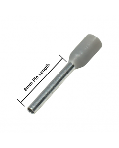 SIWF001-C  26 AWG (8mm Pin) Insulated Ferrules - Gray 100pk