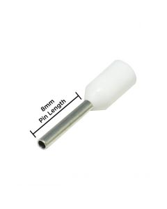 SIWF011-C  20 AWG (8mm Pin) Insulated Ferrules - White 100 Pack