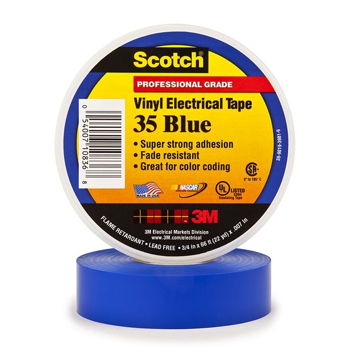 3M Scotch 35, Color Coded, Vinyl Electrical Tape, Blue, 3/4 x 66'