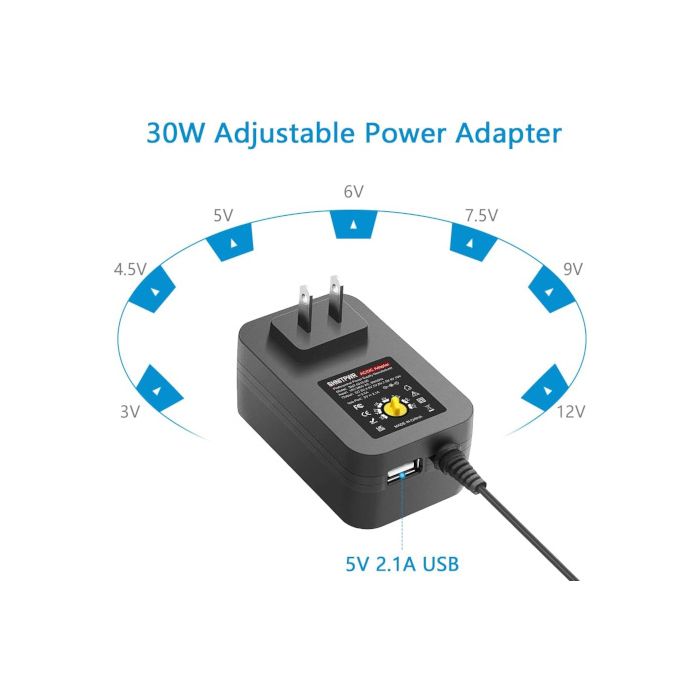 AC Power Adapter 100-240V, DC 5V Output Supply, USA 2 Pins, 1.8